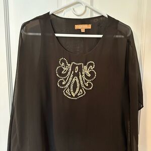 Susan Lawrence Brown Sheer Blouse with Embellishments